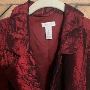 Chicos Size 4 Stunning Crushed Faux Silk 3/4 Sleeves Red Jacket EUC 18-20, XXL
